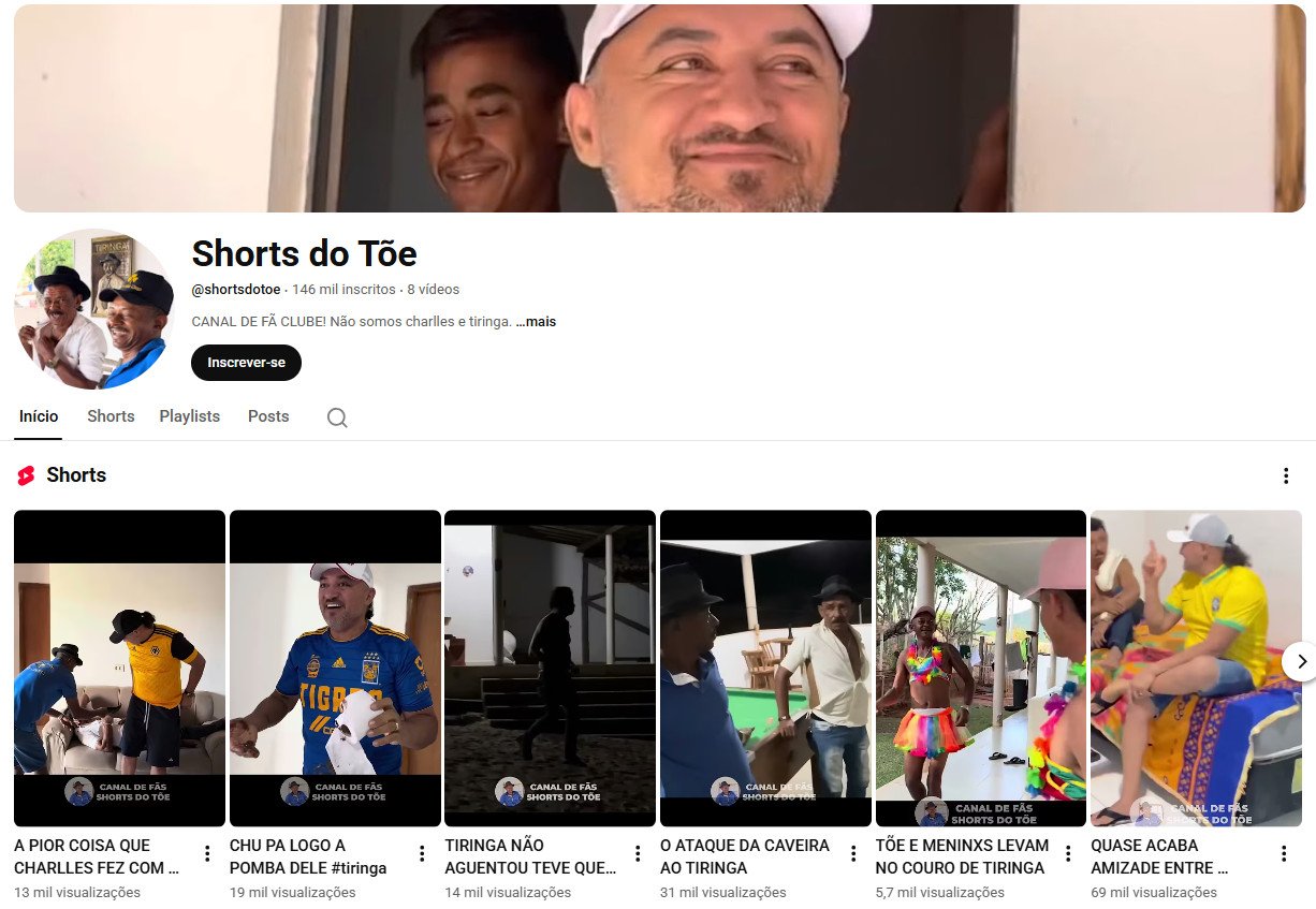 Canal no YouTube à venda (Não Monetizado) – Shorts do Tõe: Humor & Fã Clube (146 mil inscritos)