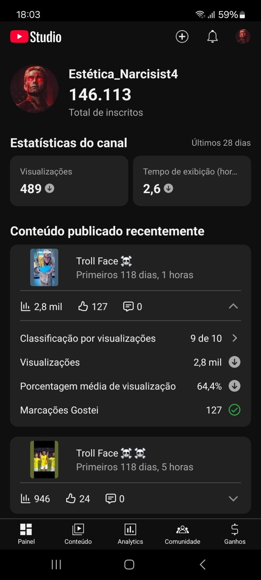 Canal dark 146mil inscritos desmonetizado, mais pode monetizar novamente