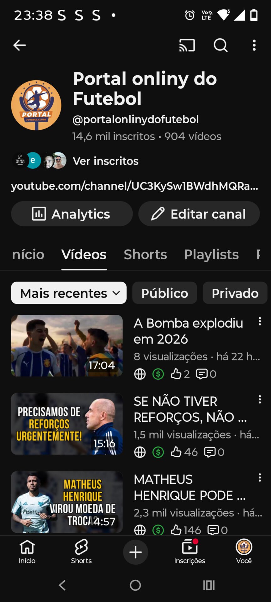 Canal YouTube 15 Mil inscritos