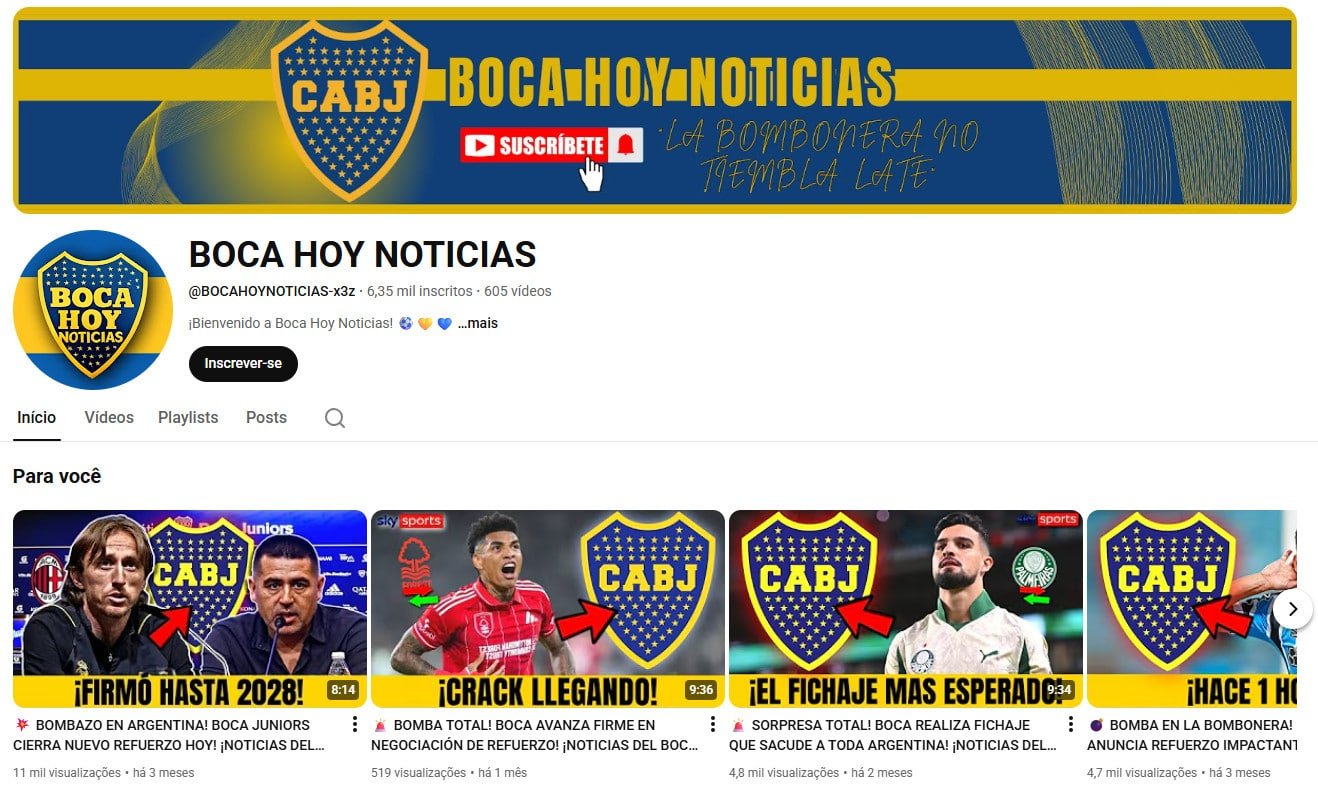 Canal no YouTube à venda – BOCA HOY NOTICIAS: Informativo do Xeneize (6 mil inscritos)