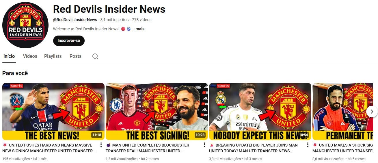 Canal no YouTube à venda – Red Devils Insider News: Informativo do Manchester United (3 mil inscritos)