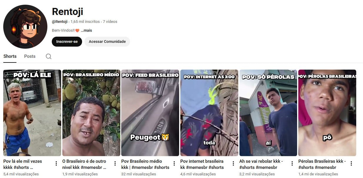Canal no YouTube à venda (Não Monetizado) – Rentoji: Entretenimento e Memes (1 mil inscritos)