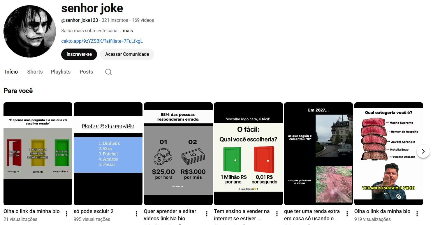Canal no YouTube à venda (Não Monetizado) – senhor joke: Entretenimento e Curiosidades (321 inscritos)