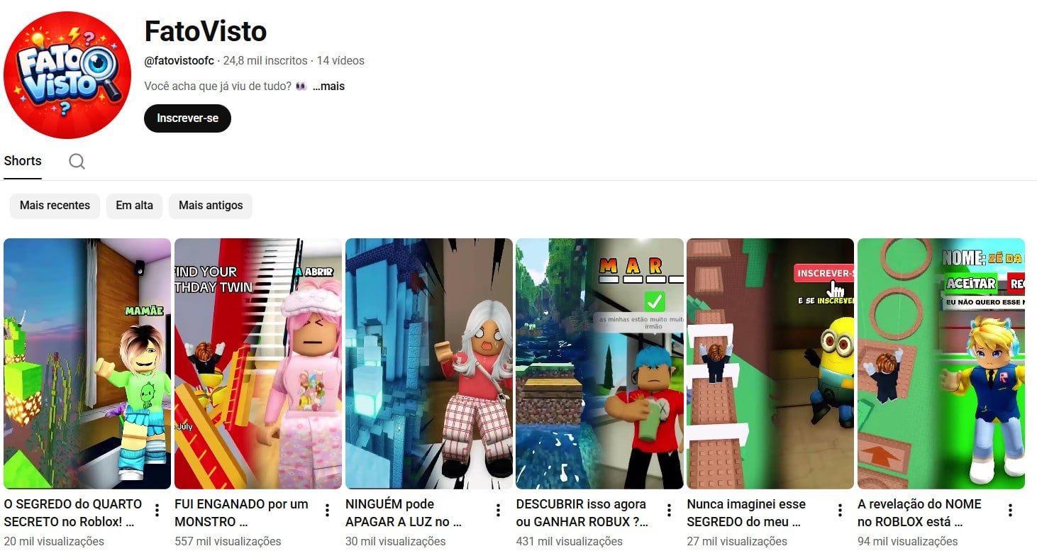 Canal no YouTube à venda (Não Monetizado) – FatoVisto: Curiosidades e Games (24 mil inscritos)