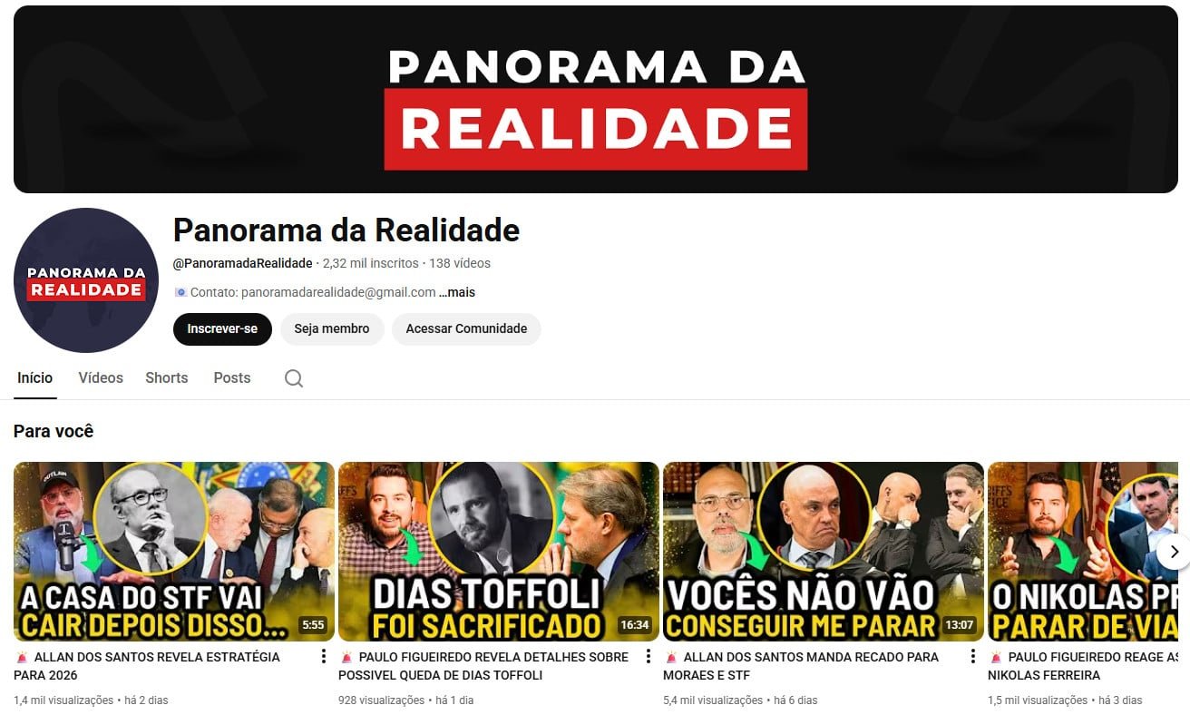 Canal no YouTube à venda (Não Monetizado) – Panorama da Realidade: Análise Política e Atualidades (2 mil inscritos)
