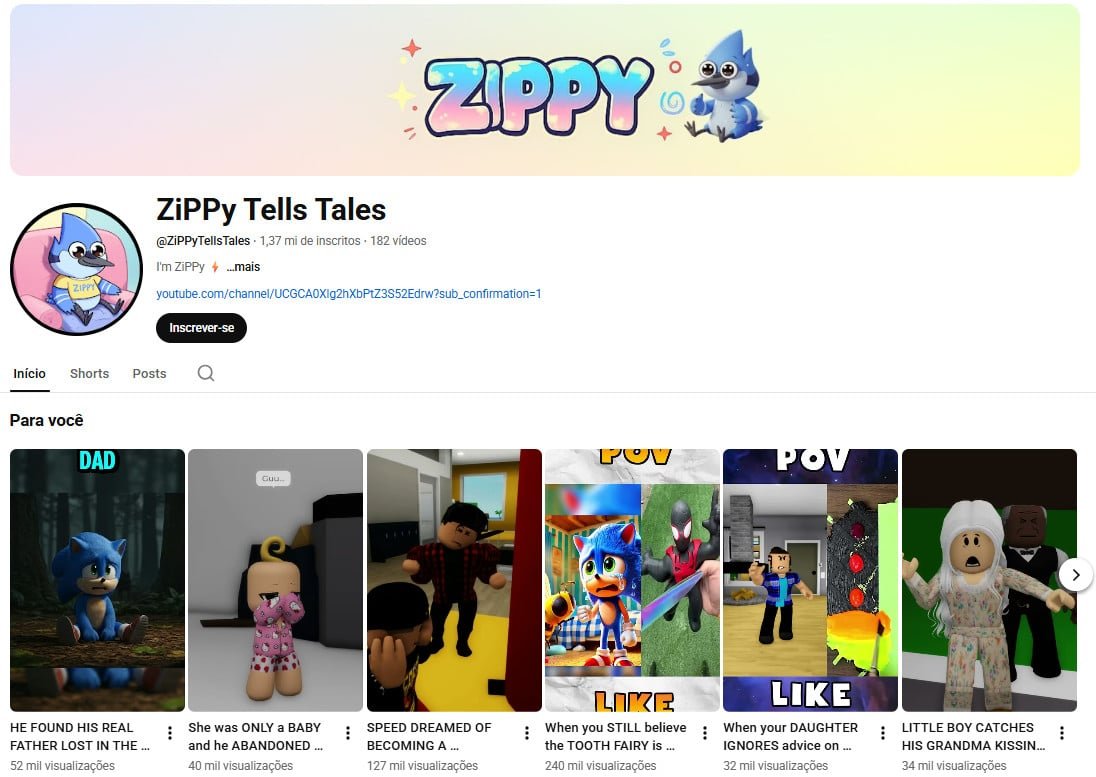 Canal no YouTube à venda – ZiPPy Tells Tales: Histórias e Animações (1 milhão de inscritos)