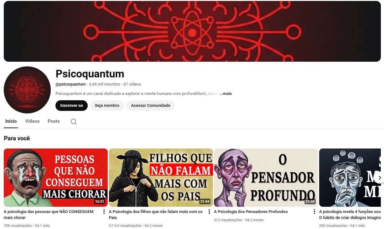 Canal no YouTube à venda – Psicoquantum: Psicologia e Mente Humana (5 mil inscritos)