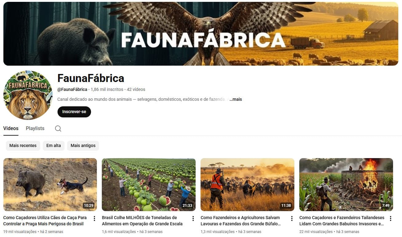 Canal no YouTube à venda – FaunaFábrica: Vida Selvagem e Natureza (1 mil inscritos)