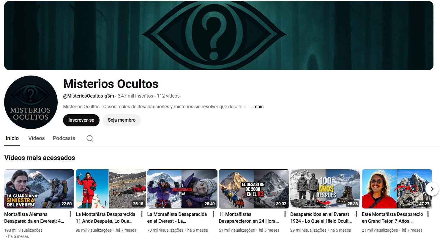 Canal no YouTube à venda – Misterios Ocultos: Casos Reais e Enigmas (3 mil inscritos)