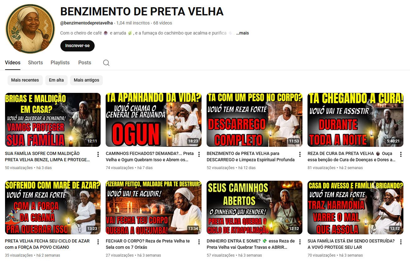 Canal no YouTube à venda – BENZIMENTO DE PRETA VELHA: Espiritualidade e Cura (1 mil inscritos)