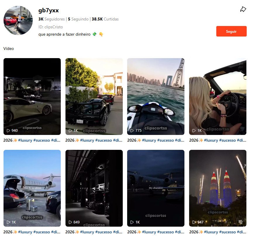 Perfil no Kwai à venda – Estilo de Vida de Luxo e Prosperidade (3 mil seguidores)