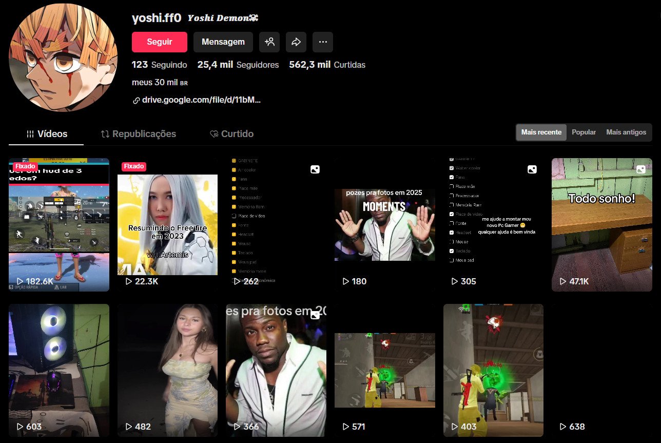 Perfil no TikTok à venda – Games e Cultura Geek (25 mil inscritos)