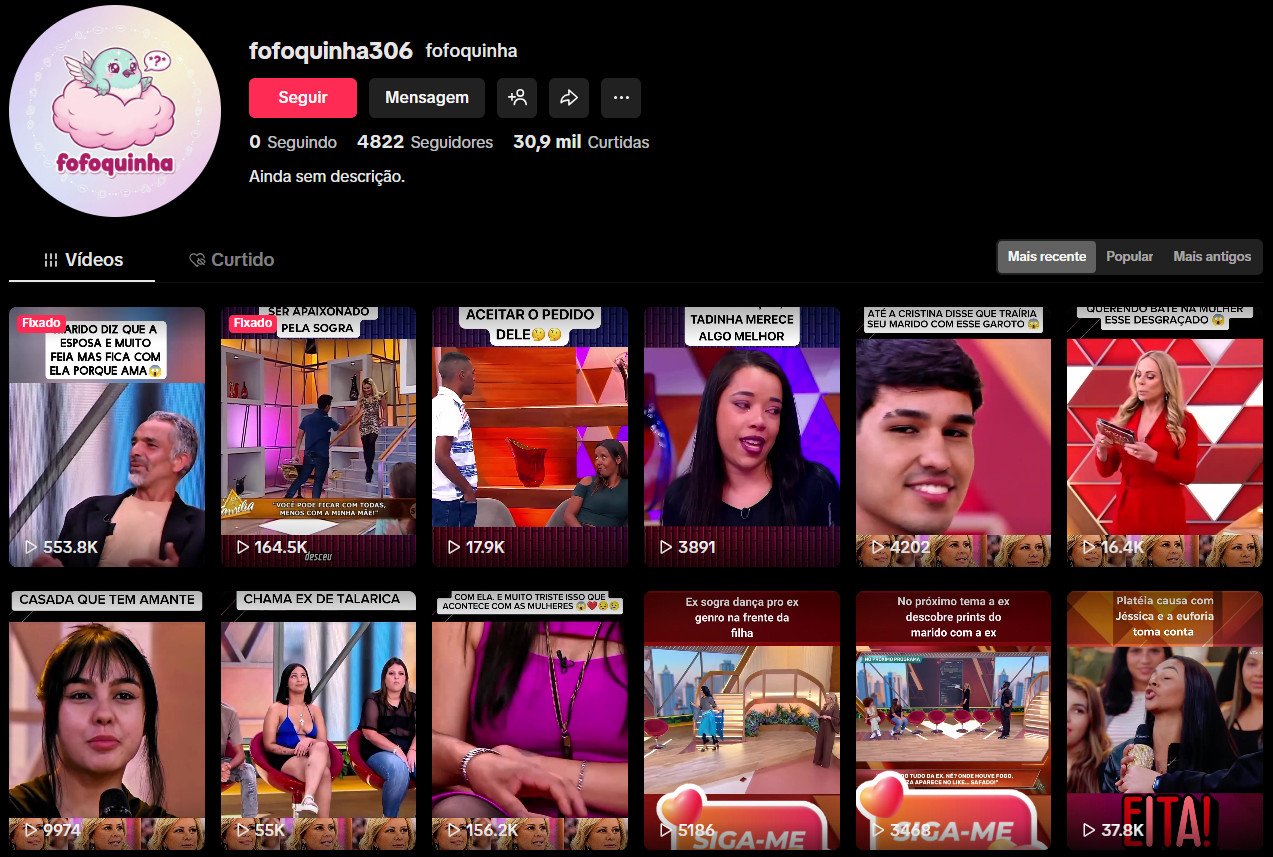 Perfil no TikTok à venda – Fofocas e Casos de TV (4 mil seguidores)