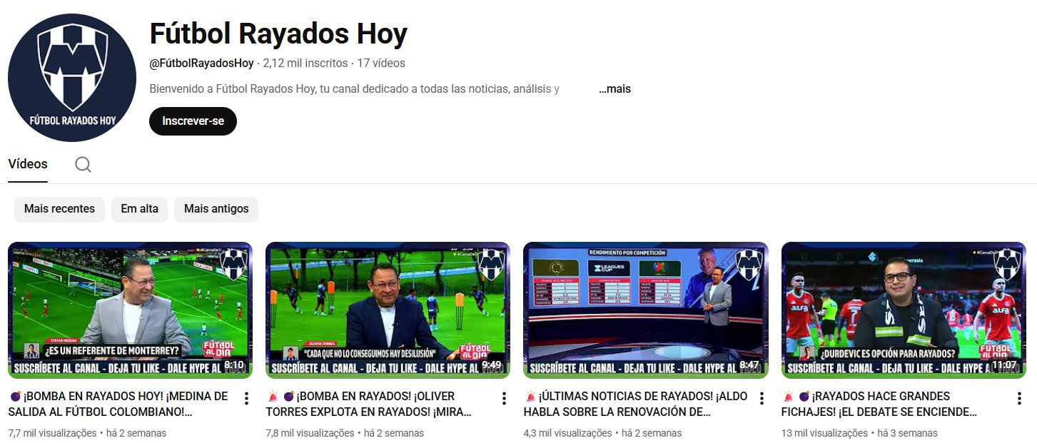 Canal no YouTube à venda – Fútbol Rayados Hoy: Notícias Desportivas (2 mil inscritos)