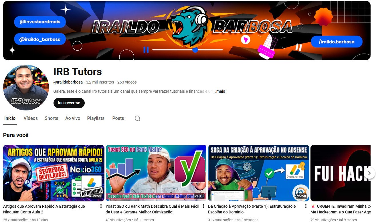 Canal no YouTube à venda – Tutoriais e Finanças (3 mil inscritos)