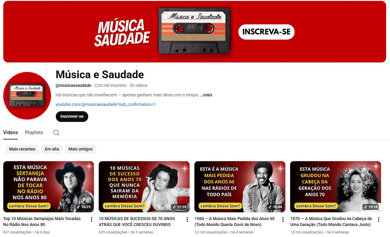 Canal no YouTube à venda – Música e Saudade: Nostalgia Musical (2, mil inscritos)