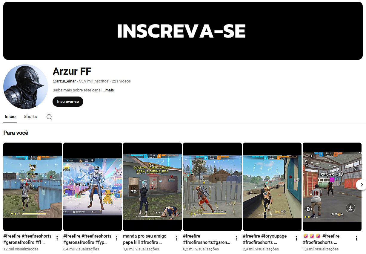 Canal no YouTube à venda (Não Monetizado) – Arzur FF: Gaming/Free Fire (55 mil inscritos)