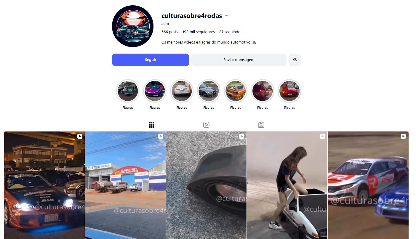 Perfil no Instagram à venda – Automobilismo (192 mil seguidores)