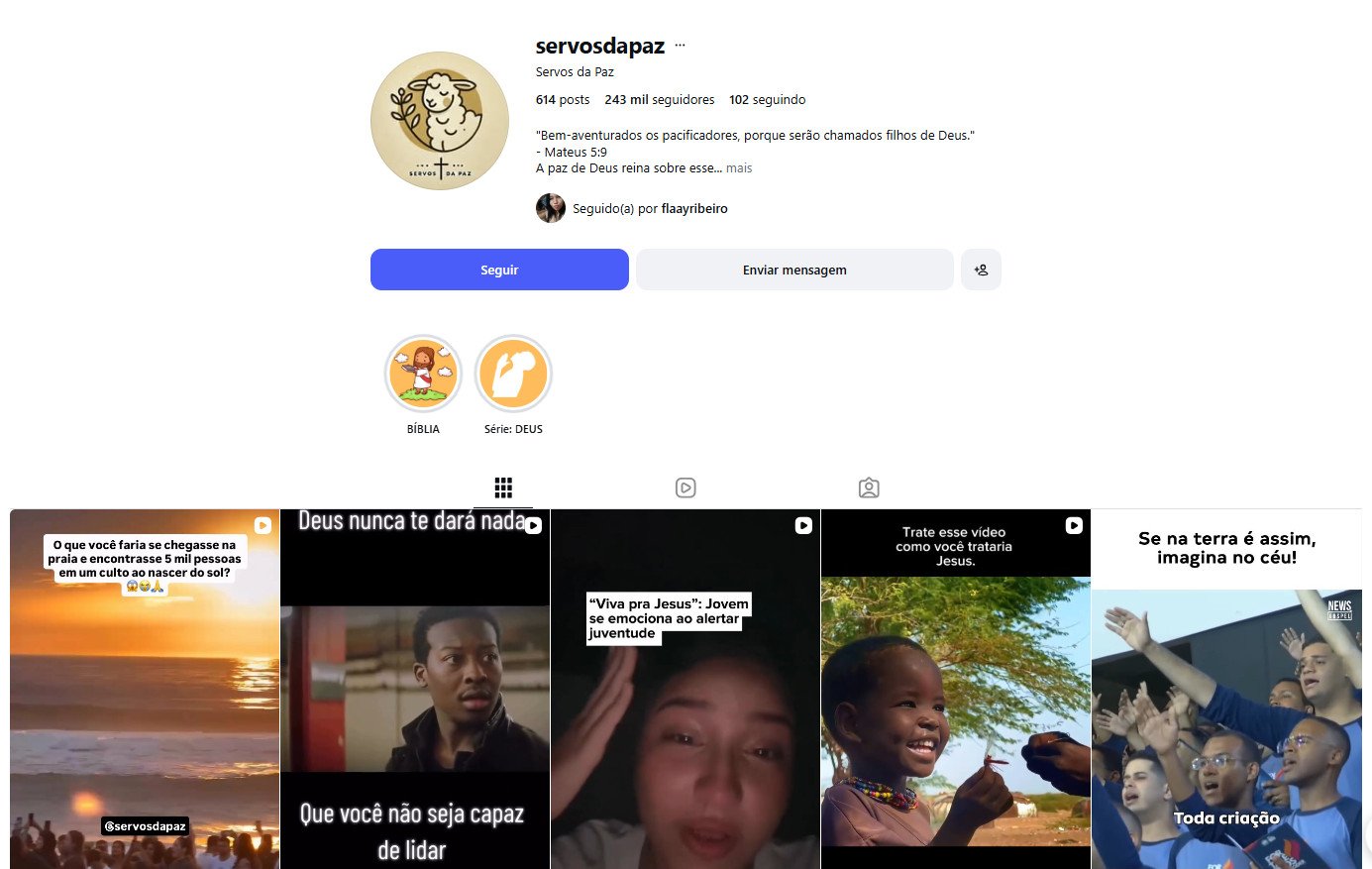 Perfil no Instagram à venda – Fé e Espiritualidade (243 mil seguidores)
