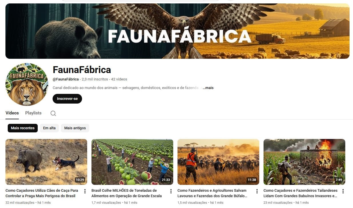 Canal no YouTube à venda – FaunaFábrica: Mundo Animal (2 mil inscritos)