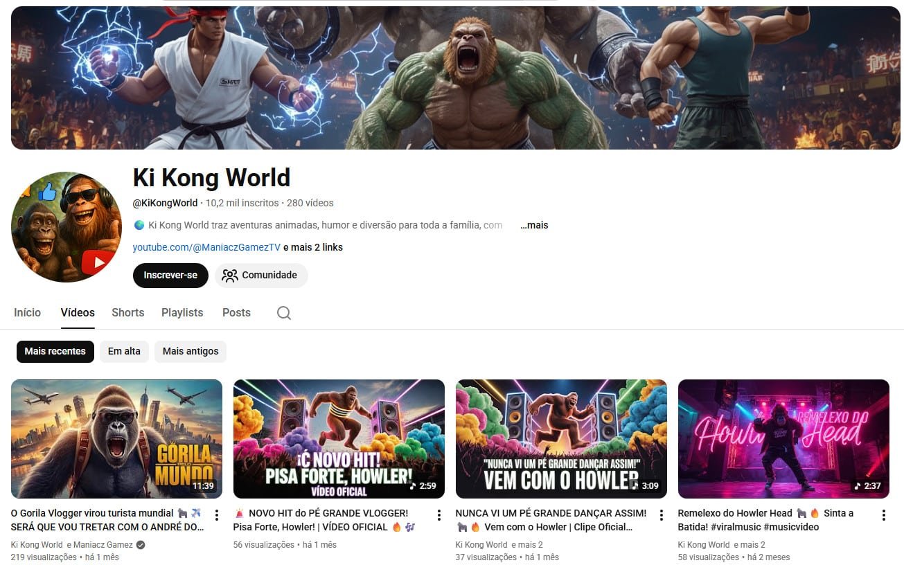 Canal no YouTube à venda – Ki Kong World: Animação e Humor (10 mil inscritos)