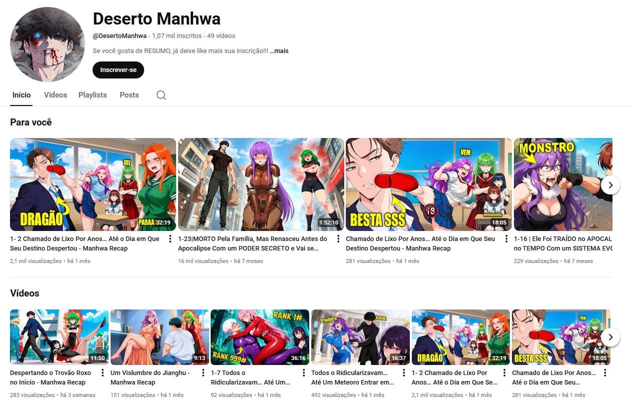 Canal no YouTube à venda – Deserto Manhwa: Recaps de Webtoons (1 mil inscritos)