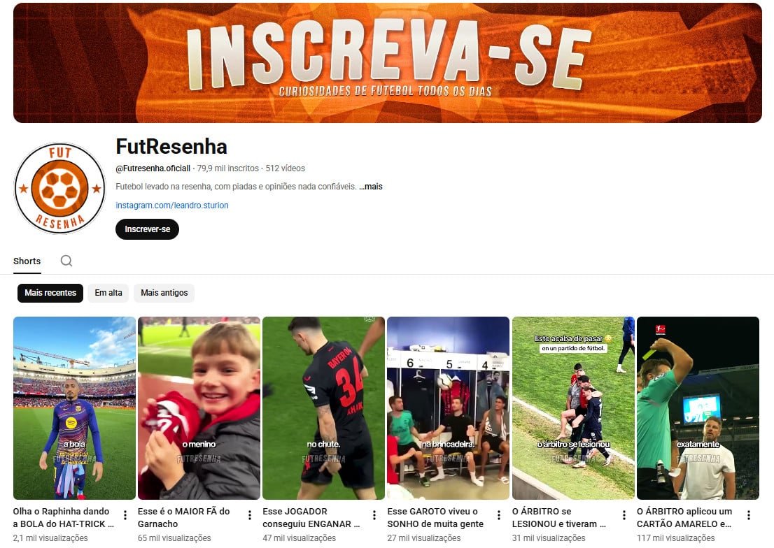 Canal no YouTube à venda – FutResenha: Curiosidades de Futebol (79 mil inscritos)