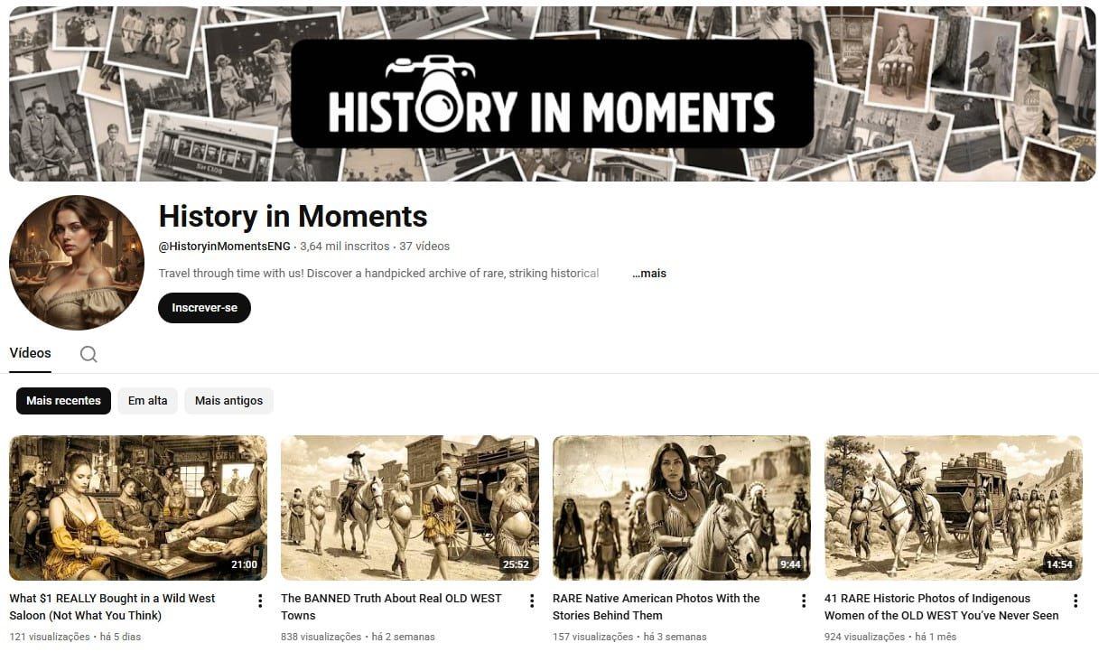 Canal no YouTube à venda – History in Moments: Arquivo Histórico (3 mil inscritos)