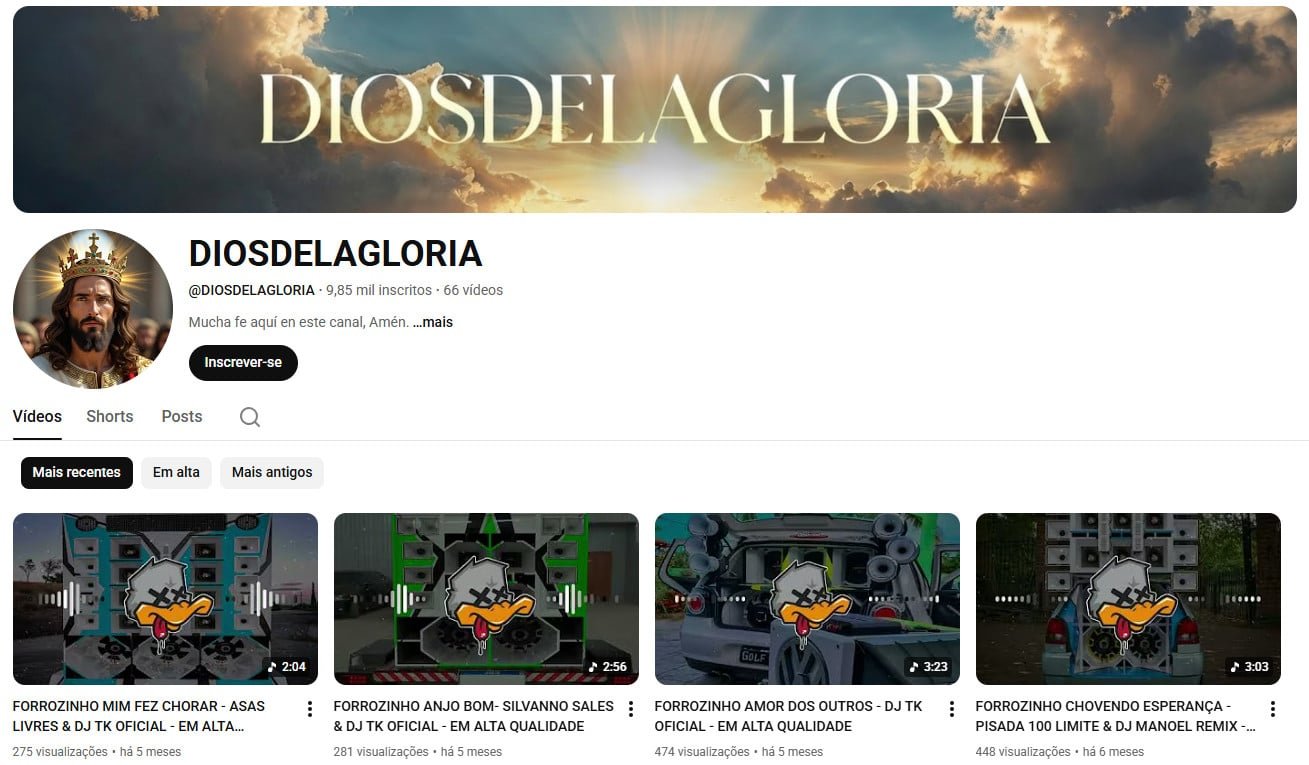 Canal no YouTube à venda – DIOSDELAGLORIA: Música e Fé (9 mil inscritos)
