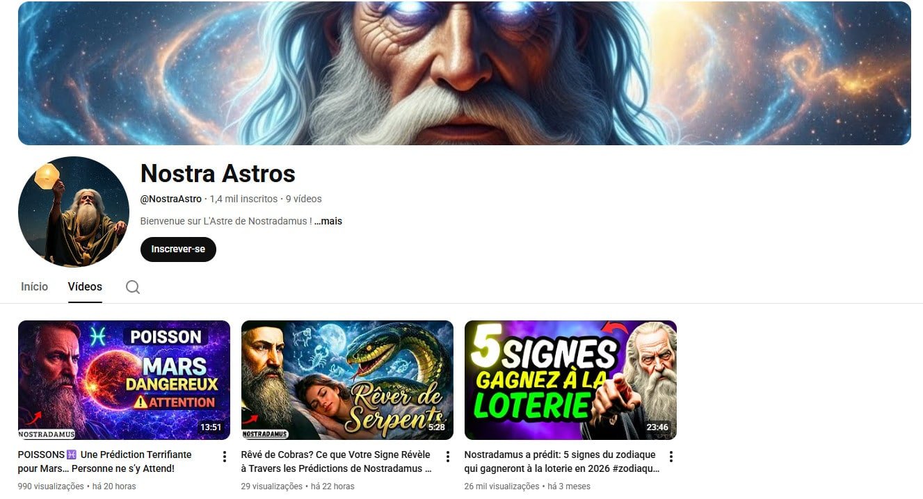Canal no YouTube à venda – Nostra Astros (Francês) | 1 mil Inscritos