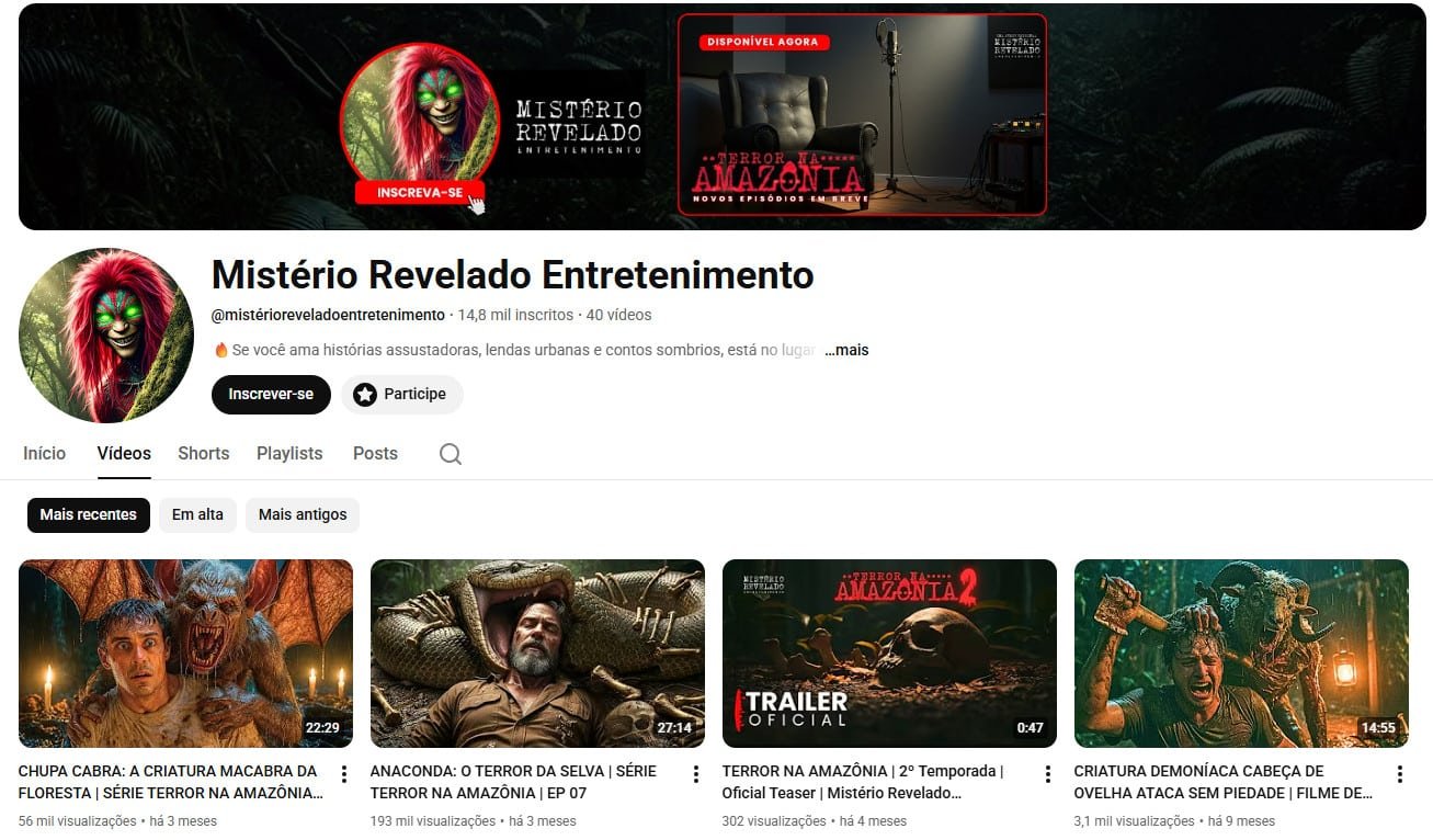 Canal no YouTube à venda – Mistério Revelado Entretenimento | 14 mil Inscritos
