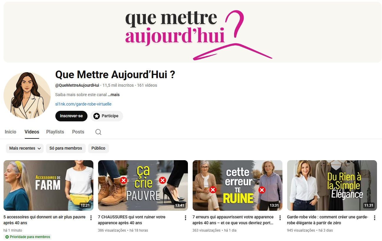 Canal no YouTube à venda – Moda Feminina (Francês) | 11 mil Inscritos