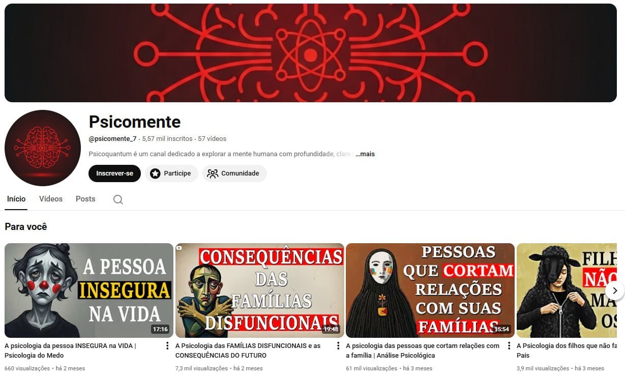 Canal no YouTube à venda – Psicomente | 5 mil Inscritos