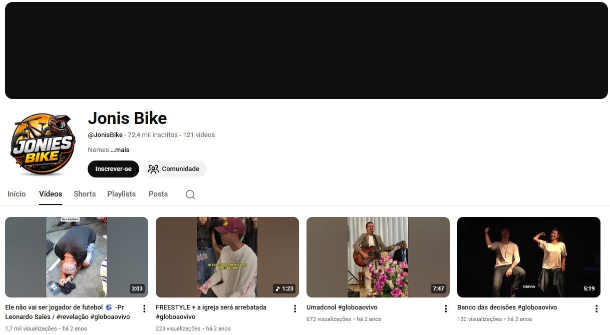 Canal no YouTube à venda – Jonis Bike 72 mil inscritos não monetizado
