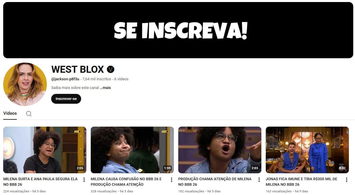 Canal no YouTube à venda – Entretenimento/BBB (7 mil inscritos) não monetizado