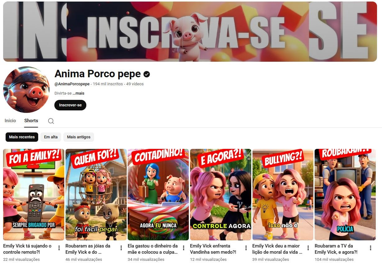 Canal no YouTube à venda – Anima Porco pepe Animação Infantil (194 mil inscritos) não monetizado