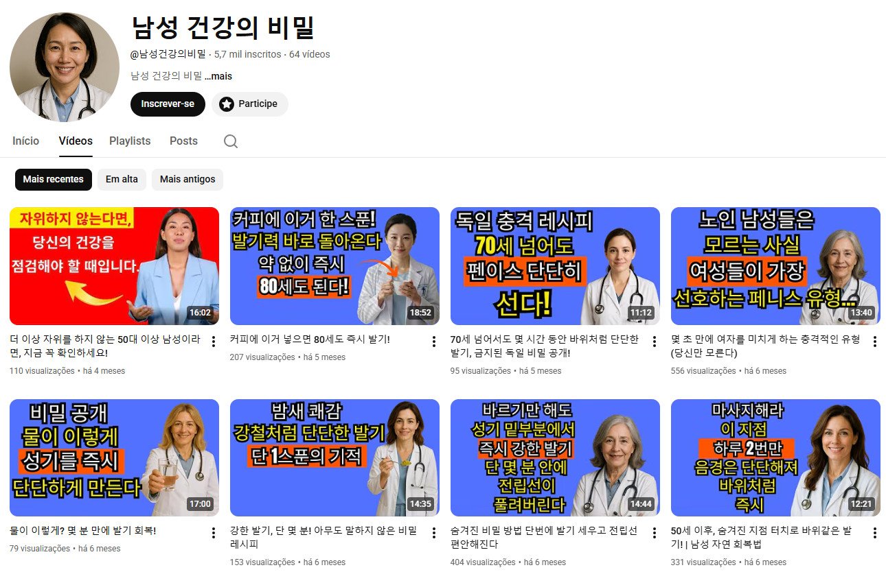 Canal no YouTube à venda – (Coreano) – Saúde e Bem-estar Masculino – 5 mil inscritos