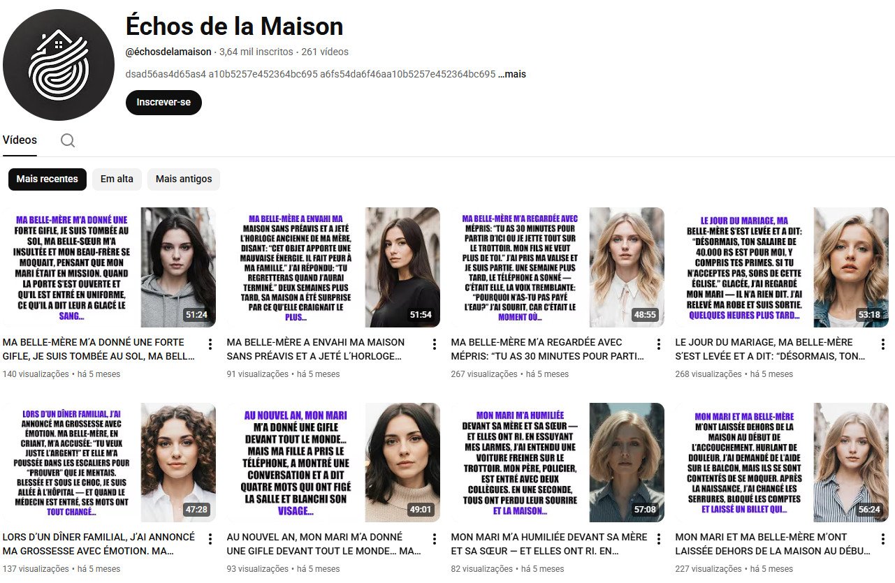 Canal no YouTube à venda – Échos de la Maison (Francês) – Histórias Narradas/Drama (3 mil inscritos)