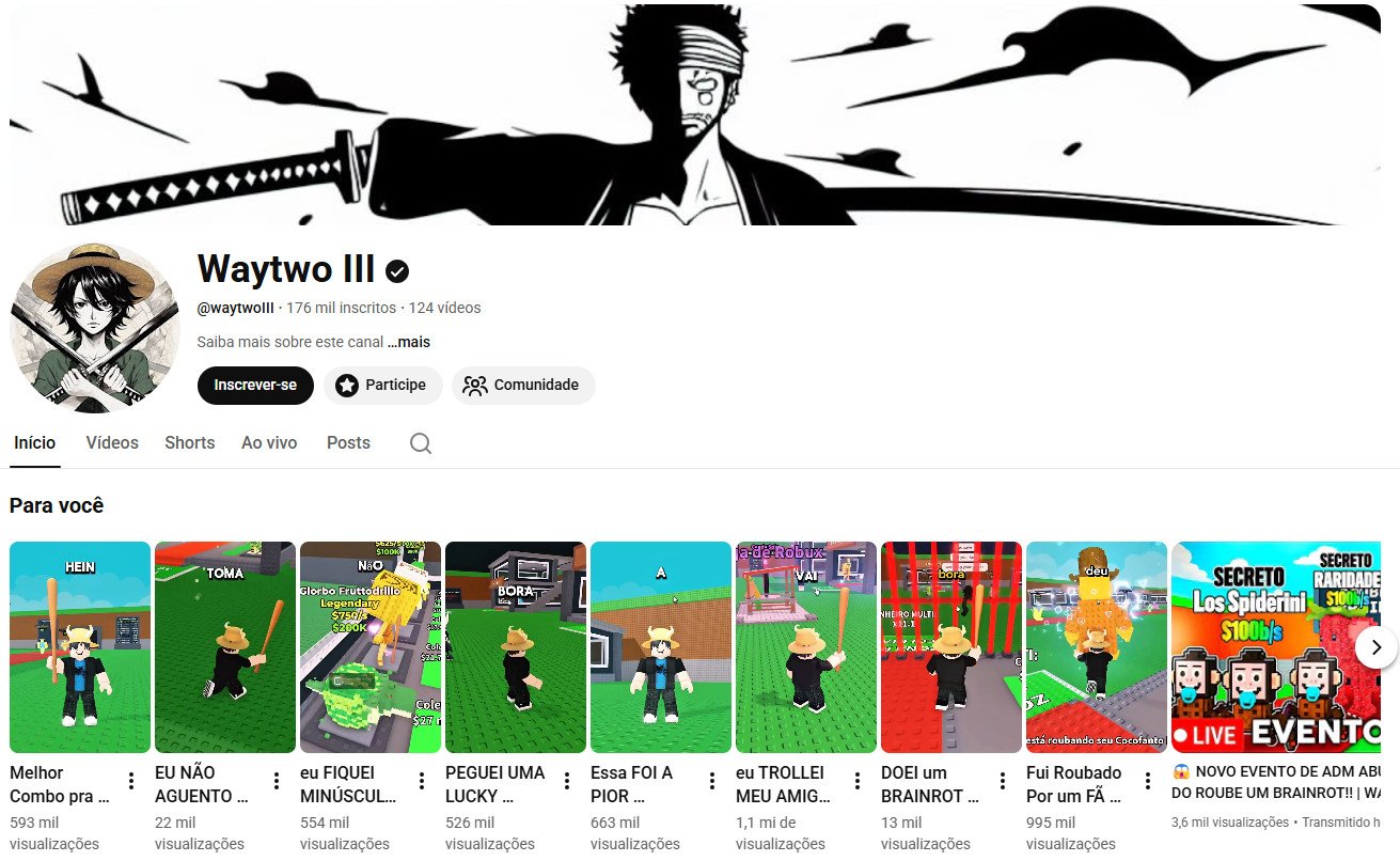 Canal no YouTube à venda – Waytwo III – Games/Roblox (176 mil inscritos)