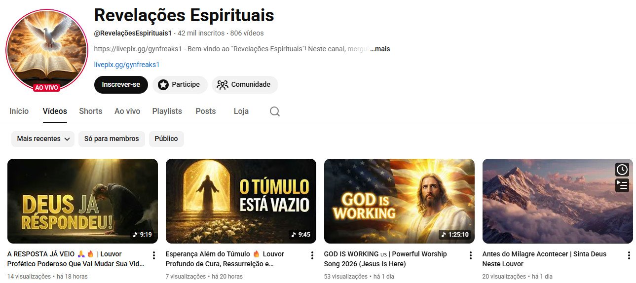 Canal no YouTube à venda – Revelações Espirituais – Religioso/Gospel (42 mil inscritos)
