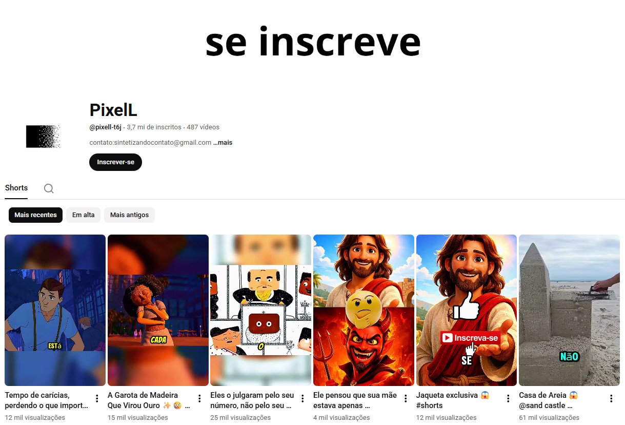 Canal no YouTube à venda – PixelL (Português) – Entretenimento/Shorts e Curiosidades (3 milhões de inscritos)