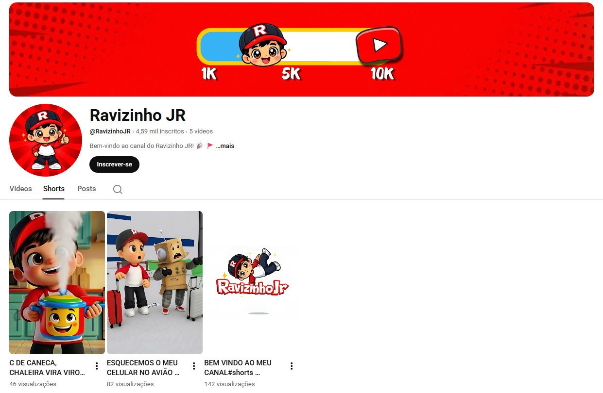 Canal no YouTube à venda – Ravizinho JR (Português) – Entretenimento Infantil/Animação (4 mil inscritos)