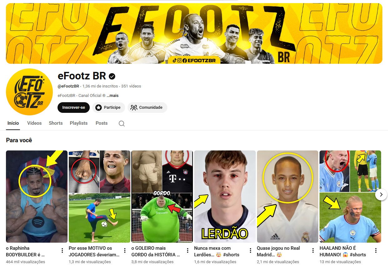 Canal no YouTube à venda – eFootz BR (Português) – Entretenimento Esportivo/Futebol (1 milhão de inscritos)