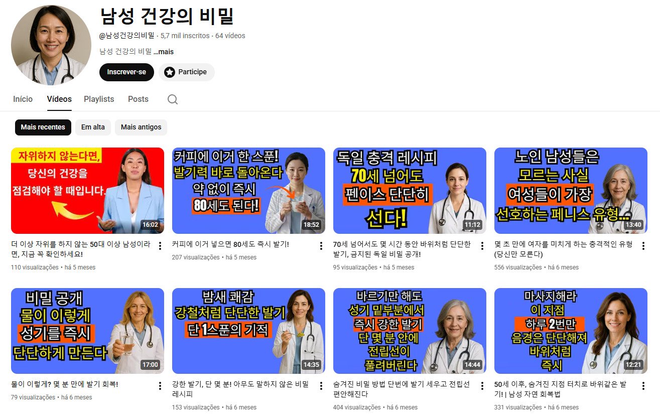 Canal no YouTube à venda – (Coreano) – Saúde Masculina/Bem-estar (5 mil inscritos)