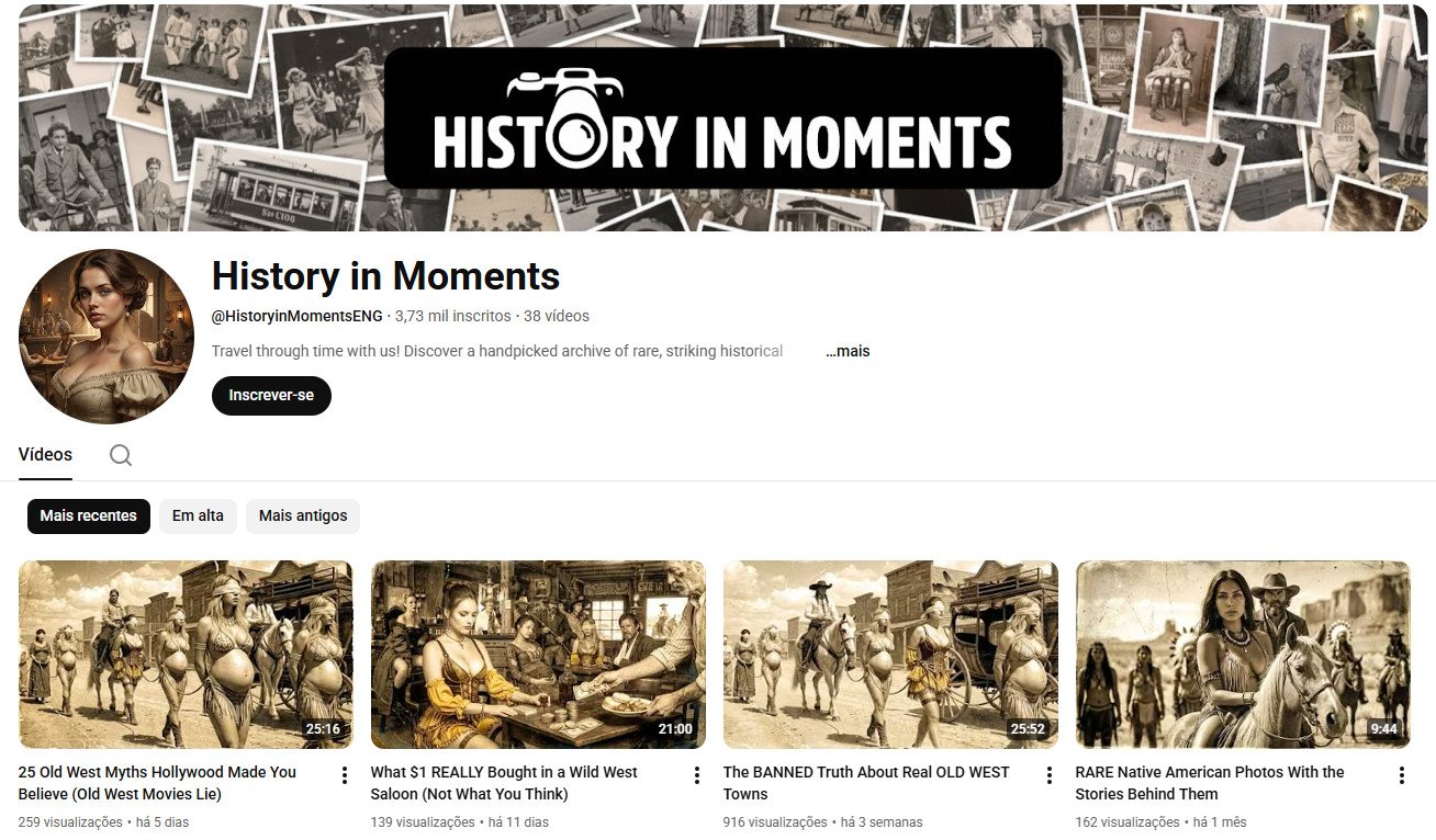 Canal no YouTube à venda – History in Moments (Inglês) – História/Curiosidades e Cultura (3 mil inscritos)