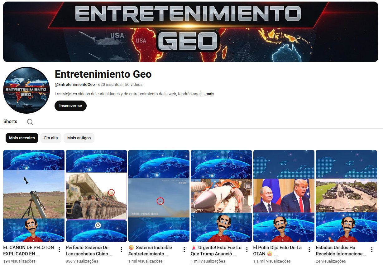 Canal no YouTube à venda – Entretenimiento Geo (Espanhol) – Geopolítica/Militar e Curiosidades (620 inscritos)