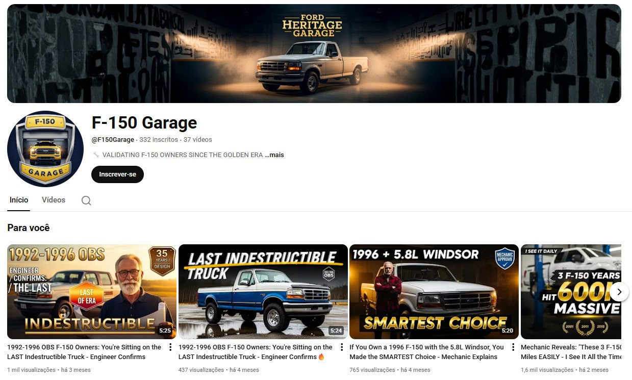 Canal no YouTube à venda – F-150 Garage (Inglês) – Automotivo e Colecionismo (332 inscritos) – Não Monetizado