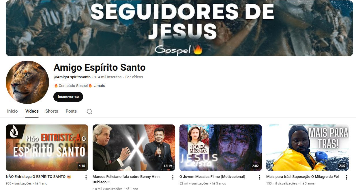 Canal no YouTube à venda – Amigo Espírito Santo – Religioso/Gospel e Motivacional (814 mil inscritos) – Não Monetizado