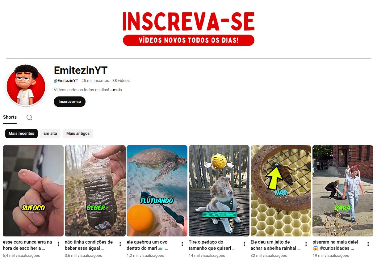 Canal no YouTube à venda – EmitezinYT (Português) – Entretenimento e Curiosidades (25 mil inscritos) – Não Monetizado