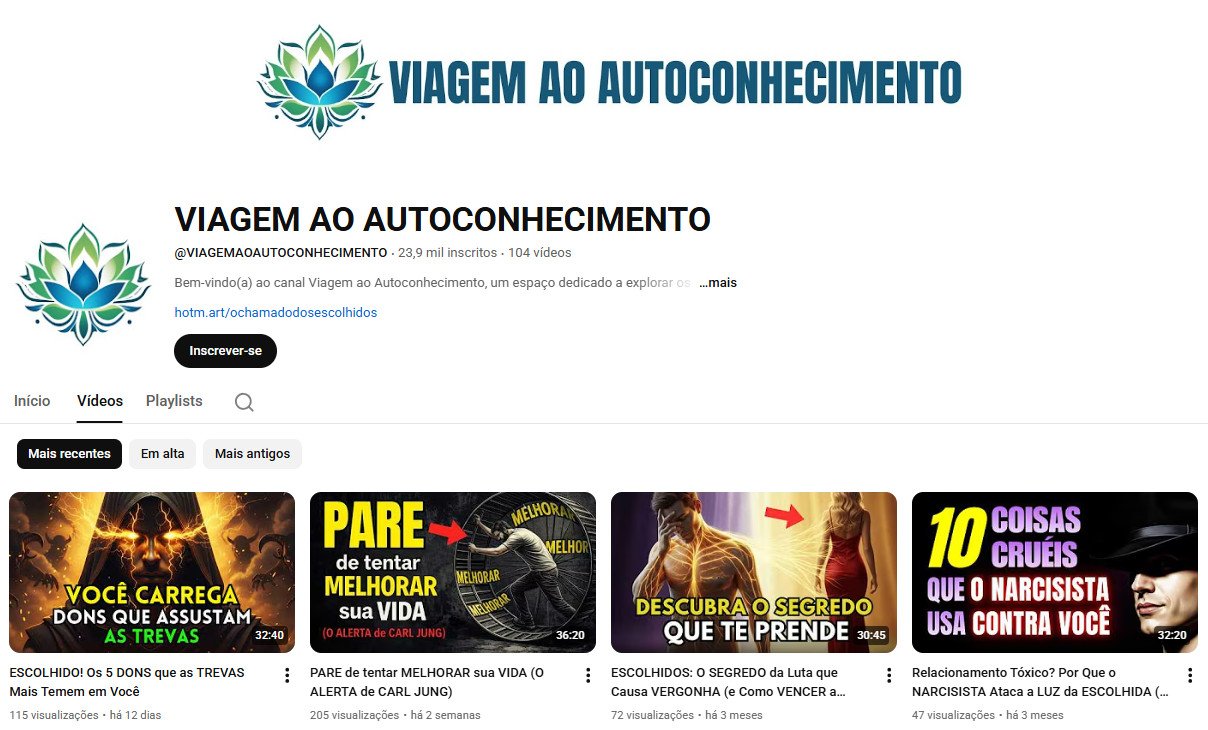 Canal no YouTube à venda – Espiritualidade, Psicologia e Desenvolvimento Pessoal (23 mil inscritos) – Não Monetizado